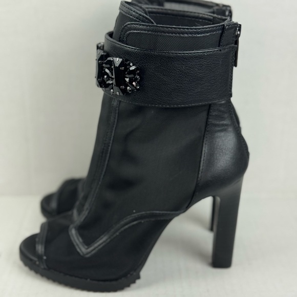 Karl Lagerfeld Women's US 7.5Blayze Black Mesh Ankle Pumps Peep Toes Shoes - Picture 5 of 12